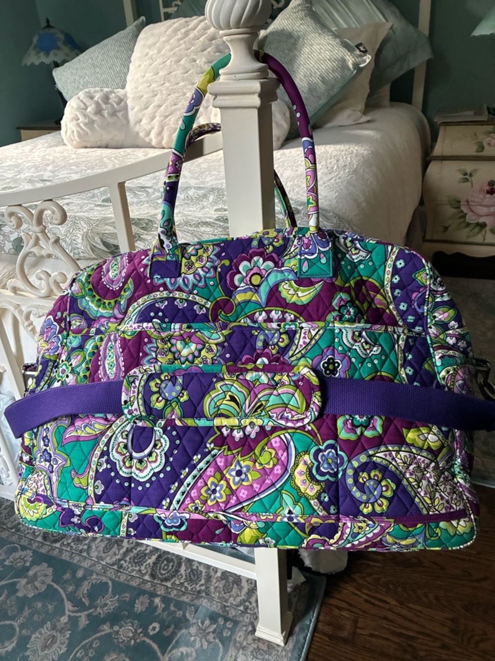 Vera Bradley Quilted  Purple Floral Travel Duffel Bag